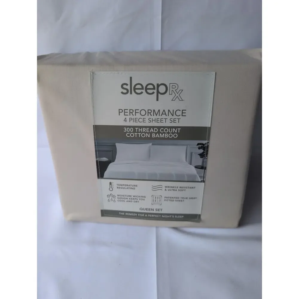 Queen 4pcs Bed Sheet 300 Count Cotton Bamboo Sleep RX B4